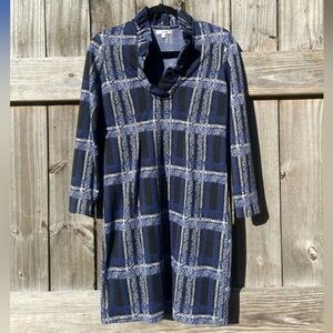 Tyler Boe Navy and Black Checkered Long Sleeve Dress Size XS
